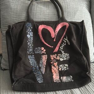 Juicy Couture Black Tote with Pink and Blue Love Graphic